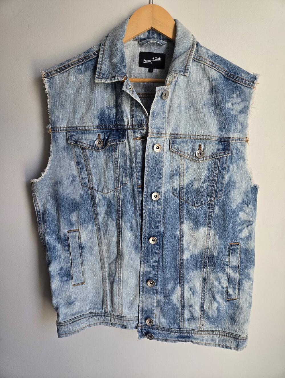 Frank & Oak Light Blue Tie-Dye Denim Vest